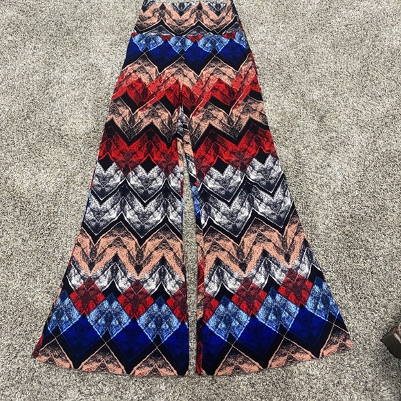 Women Ladies Small Stretch Pants Polyester Spandex Flare Leg Blue Red Pink Black - Picture 2 of 8